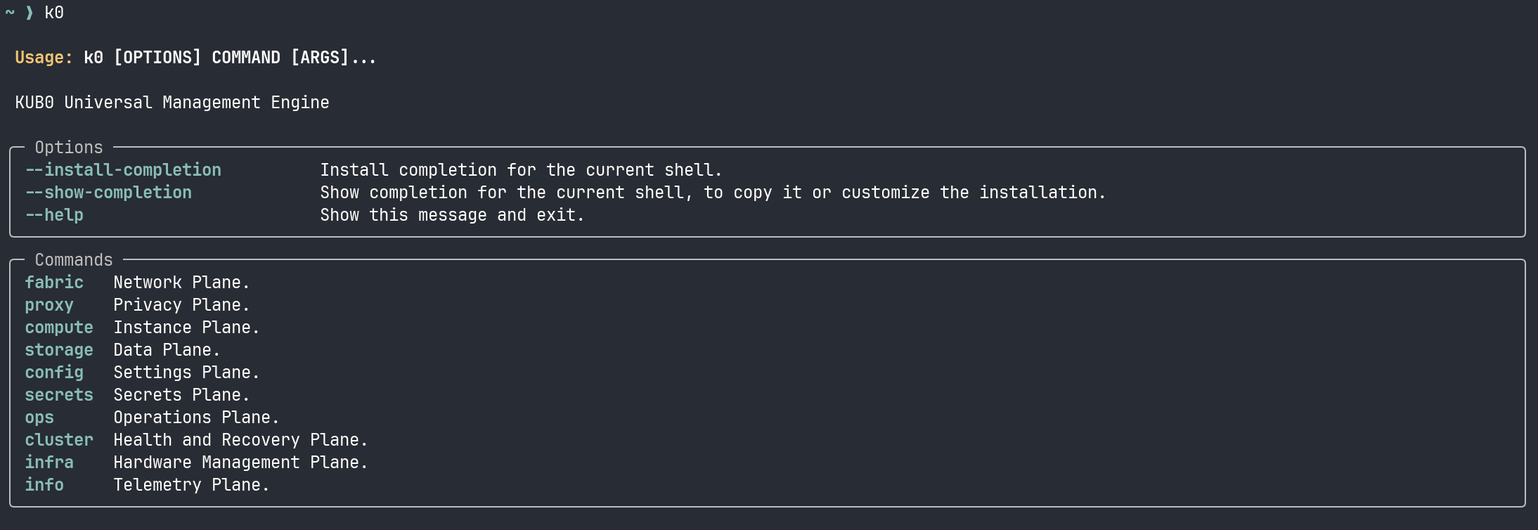 k0 CLI — KUB0 Universal Management Engine with gcloud-style semantic planes